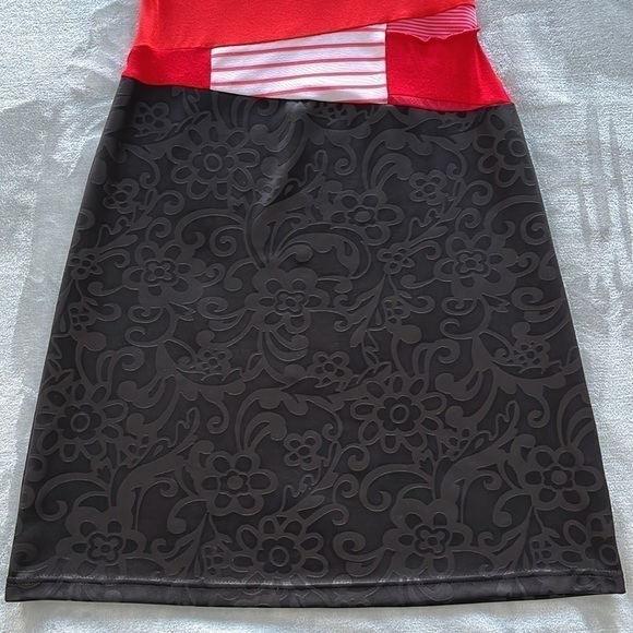 Myco Anna Patchwork Dress Square Neck Fit and Flare Black and Red Made in Canada - Picture 6 of 16